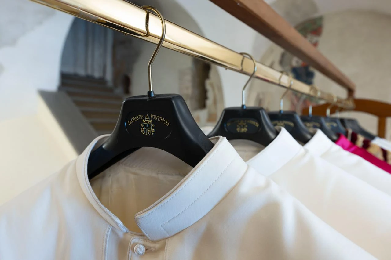 Vestments rest in the Room of Tears at the Sistine Chapel ahead of the conclave to elect the next pope, Tuesday, May 6, 2025.?w=200&h=150
