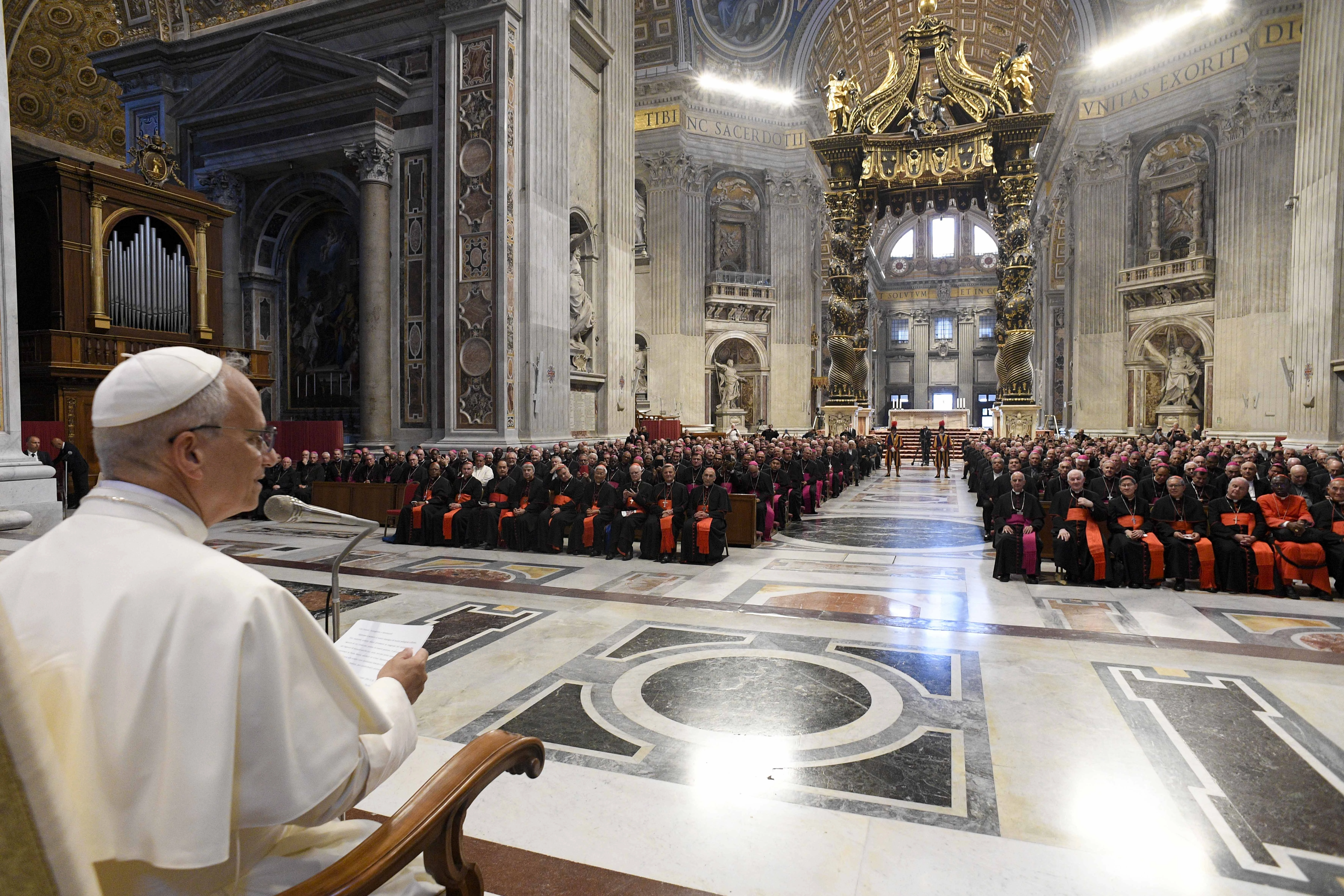Pope Leo XIV speaks to bishops gathered for the Jubilee of Bishops on June 25, 2025, in St. Peter’s Basilica at the Vatican.?w=200&h=150