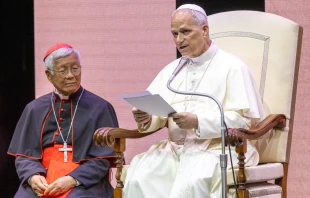 Pope Leo XIV addresses participants in a meeting of priests promoted by the Dicastery for the Clergy as part of the Jubilee of Seminarians, Bishops, and Priests on June 26, 2025, in the Auditorium Conciliazione in Rome. Credit: Daniel Ibañez/CNA
