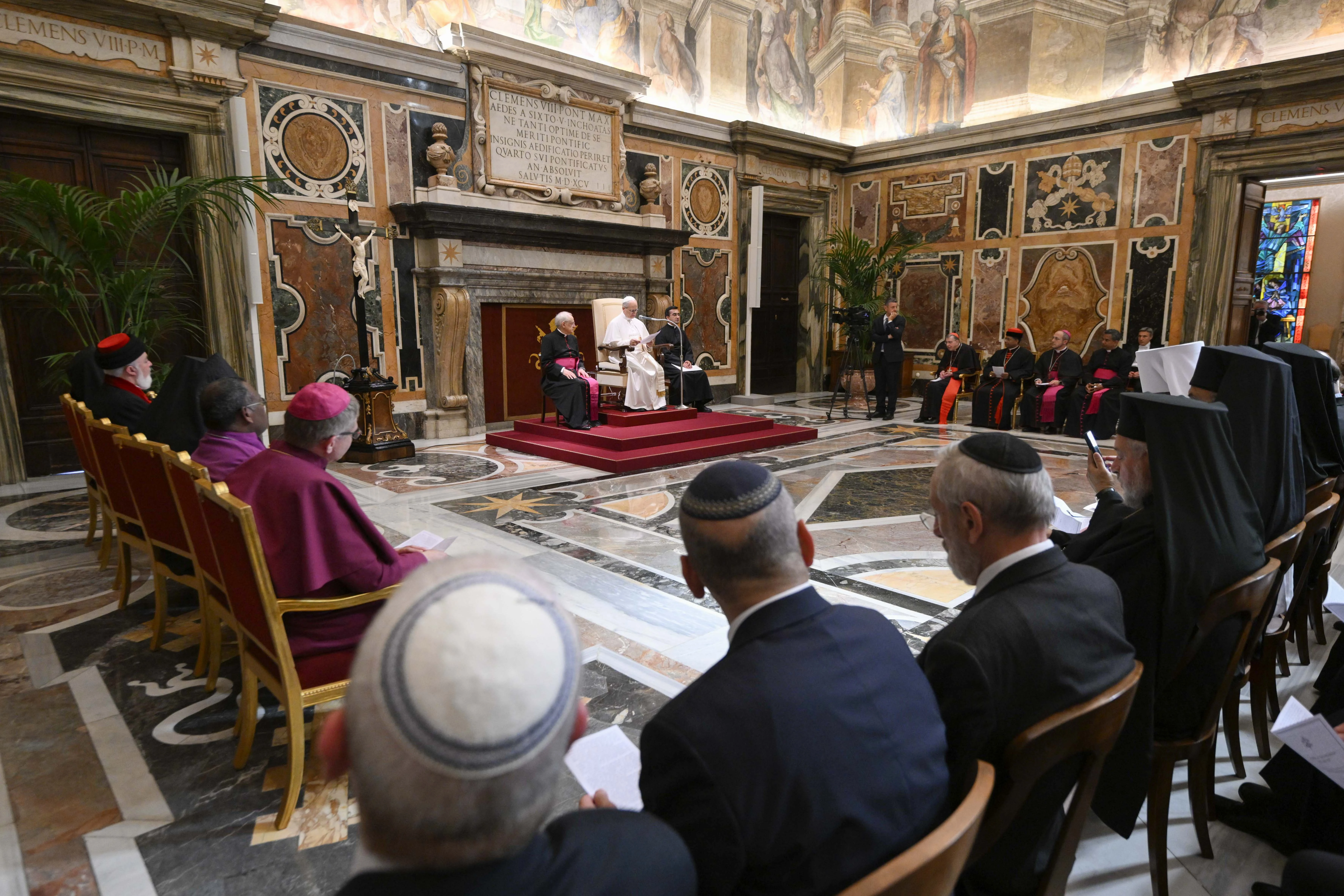 Pope Leo XIV meets with faith leaders on Monday, May 19, 2025, at the Vatican.?w=200&h=150
