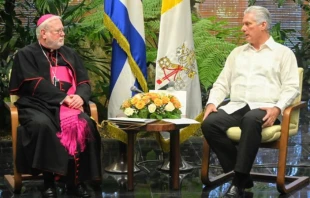 Archbishop Paul Richard Gallagher, the Vatican’s secretary for relations with states, meets with Cuban President Miguel Díaz-Canel on June 5, 2025, in Cuba. Credit: Vatican Secretariat of State