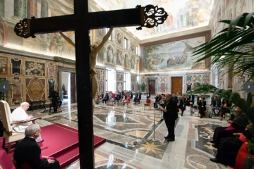 Pope Francis meets with members of the Meter association in the Vatican’s Clementine Hall, May 15, 2021.